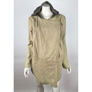 BKE Gimmicks Lagenlook Linen Wrap Jacket Women L Green Lace Long Sleeve Hoodie‎